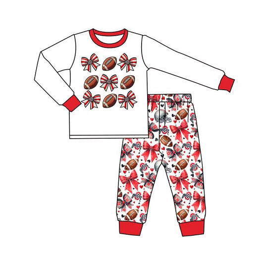 Baby Boy Long Sleeves Shirt Football Bows Pants Pajamas Clothes Set Moq 5