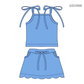 ( Moq 5 ) Preorder Baby Girls Straps Tops Pockets Scallop Skirt Shorts Blue Set Clothes