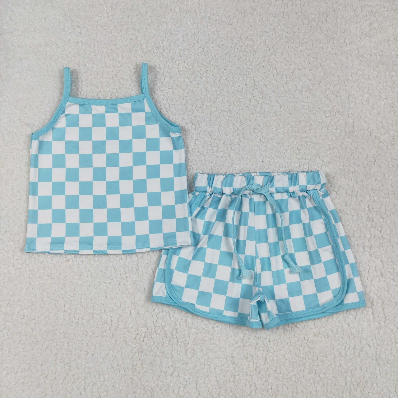 Baby Girl Toddler Straps Checked Tops Shorts Sibling Set Clothes RTS