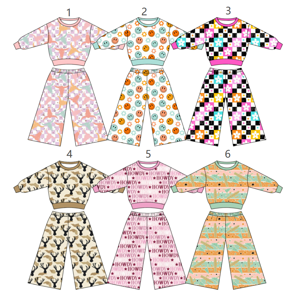 ( Moq 5 Each Style ) Sibling Baby Girls Kids Long Sleeves Cow Flower Shirts Pants Sets Clothes