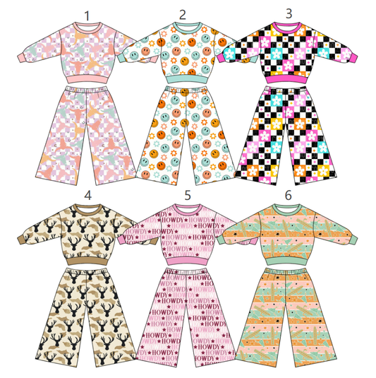 ( Moq 5 Each Style ) Sibling Baby Girls Kids Long Sleeves Cow Flower Shirts Pants Sets Clothes