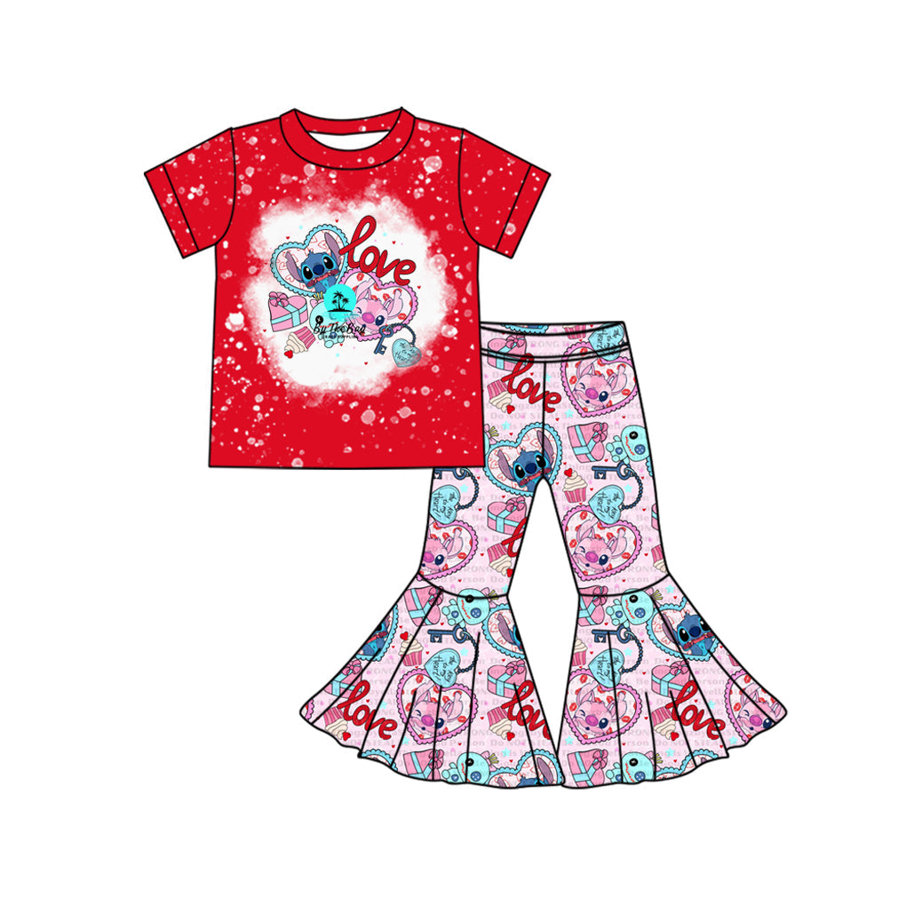 Baby Girl Short Sleeves Valentines Mouse Shirt Bell Pants Clothes Set Moq 5