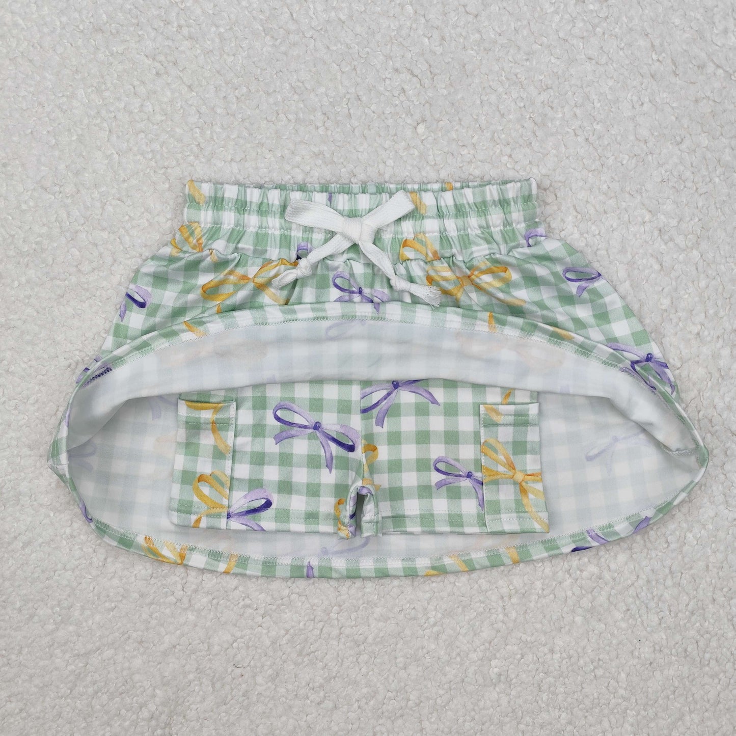 Baby Girl Mardi Gras Checkered Bows Skort Shorts Skirt