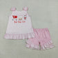 Baby Girls Sleeveless Hamburgers Tops Stripes Ruffle Shorts Clothes Pink Set RTS