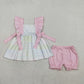 Baby Girls Short Sleeves Floral Bows Tunic Pink Shorts Clothes Set RTS
