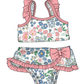 ( Moq 5 Each Style ) Sibling Baby Girls Kids Floral Tops Ruffle Shorts Pink Bows Sets Summer Swimsuits