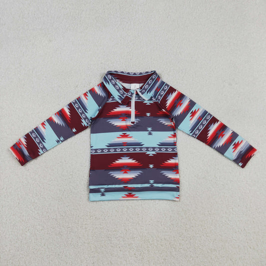 Baby Boys Long Sleeves Western Aztec Print Zipper Pullover Tops RTS