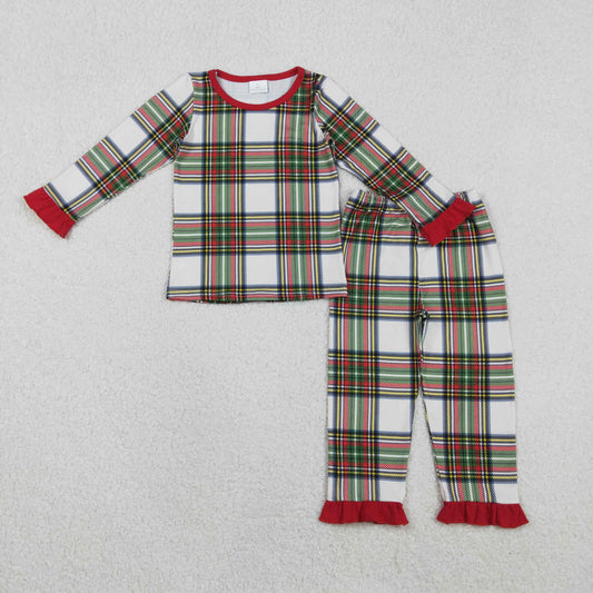 Girls Kids Long Sleeves Christmas Plaid Shirt Pants Pajamas Clothes Set RTS