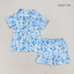 Baby Girls Kids Short Sleeves Blue Flower Buttons Shirt Shorts Pajamas Clothes Set RTS
