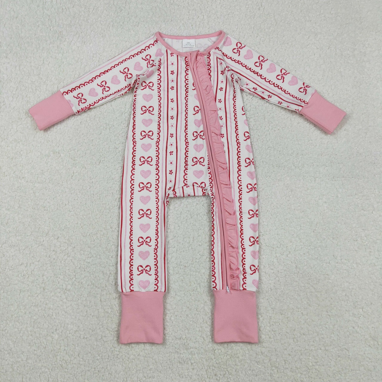 Sibling Baby Girls Kids Embroidery Zipper Shirt Hearts Bows Flower Pants Valentine Romper Sets RTS