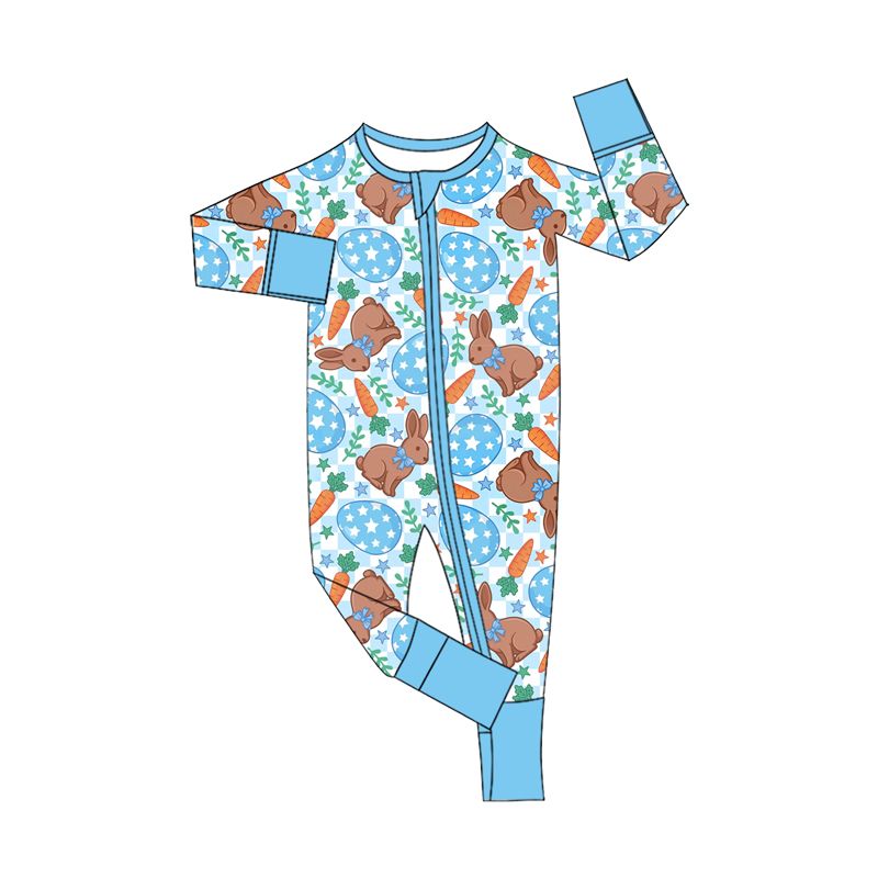( Moq 5 ) Preorder Baby Boys Kids Rabbits Carrots Eggs Zipper Footie Romper Easter Clothes
