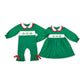 Baby Girl Christmas Embroidery Tree Lights Sibling Green Romper Dress