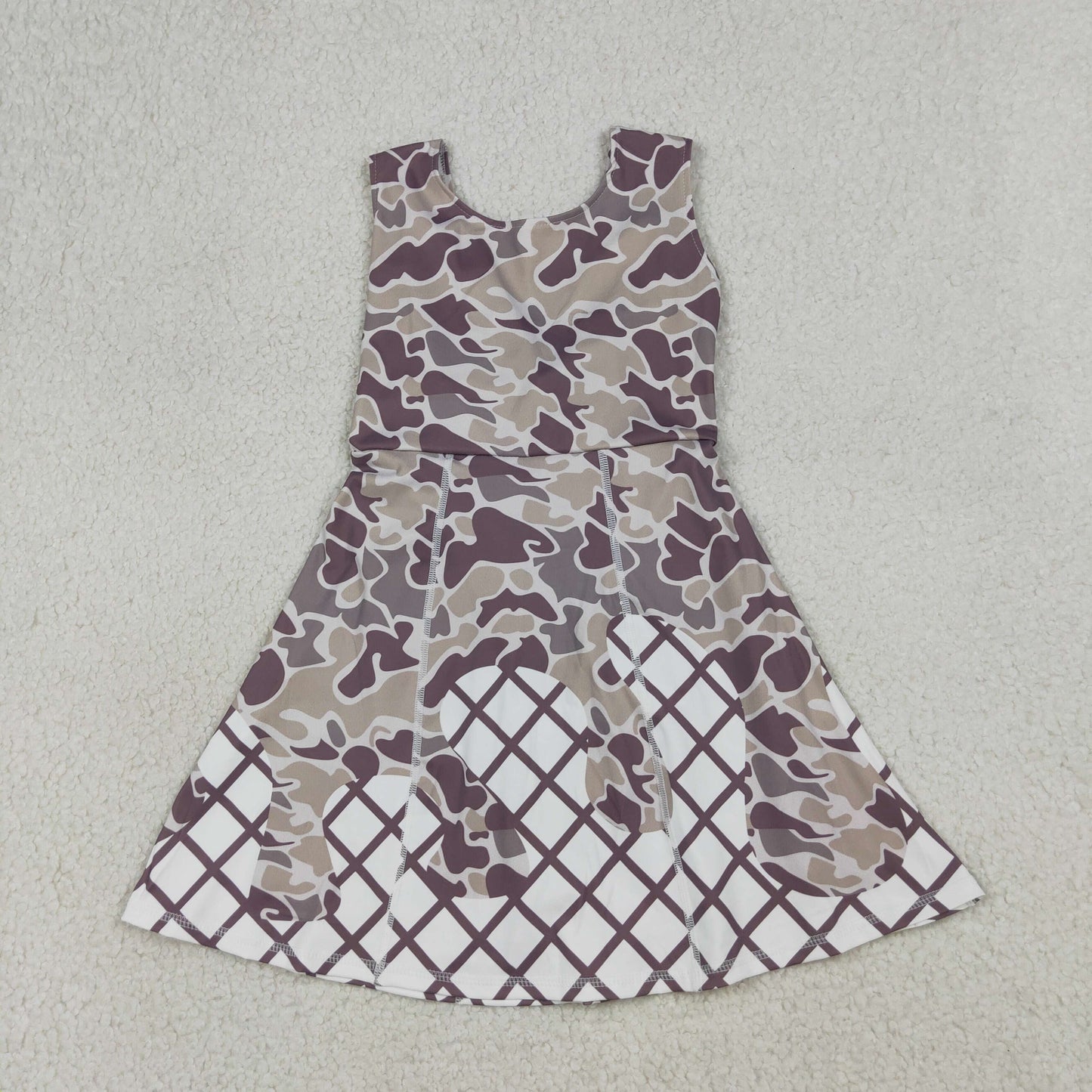 Baby Girls Kids Grey Camo Drips Plaid Skort Yoga Active Knee Length Dress RTS