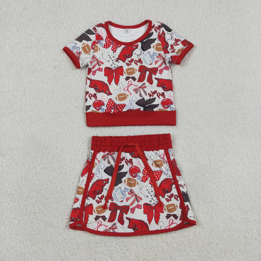 Baby Girls Toddler Short Sleeves Pigs Bows Football Team Shirt Shorts Yoga Red Set RTS