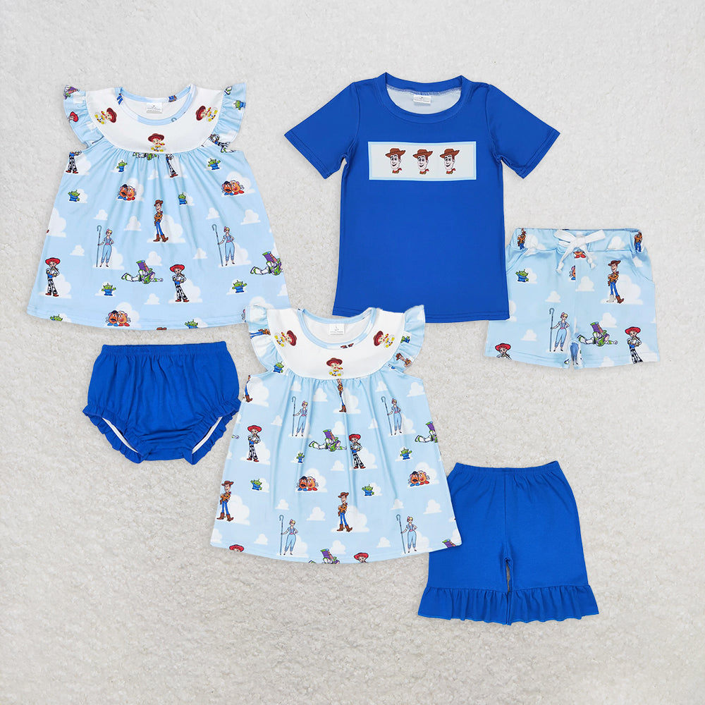 Baby Kids Boy Girl Toys Cartoon Sibling Blue Clothes Set Outfit RTS