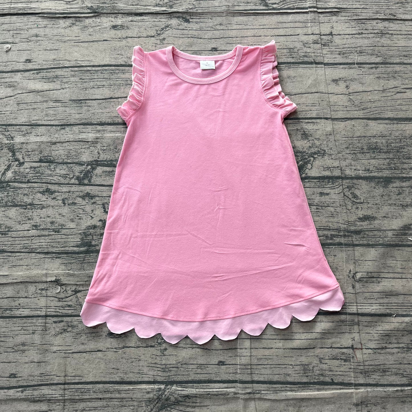 ( No moq ) Preorder Baby Girls Sleeveless Knee Pink Dress Scallop Clothes