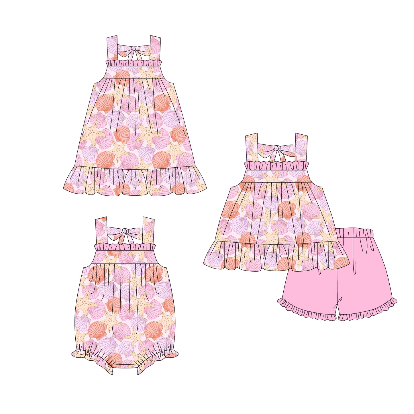 ( Moq 5 Each Style ) Baby Girls Kids Sleeveless Shell Sibling Romper Dress Set