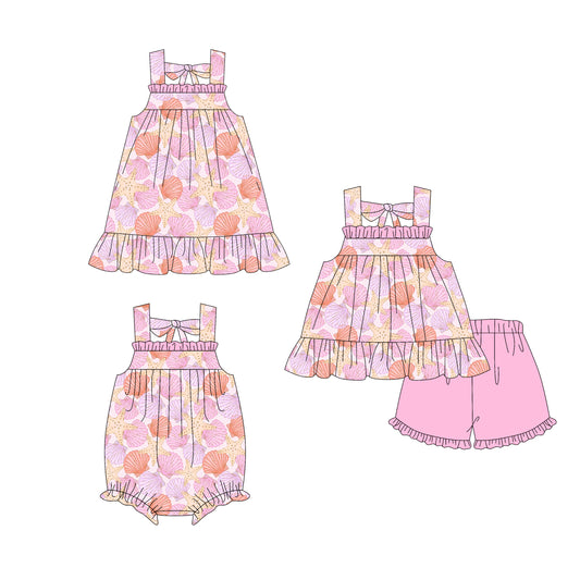 ( Moq 5 Each Style ) Baby Girls Kids Sleeveless Shell Sibling Romper Dress Set