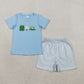 Baby Boys Kids Blue Short Sleeves Embroidery Golf Shirt Stripes Shorts Clothes Set RTS