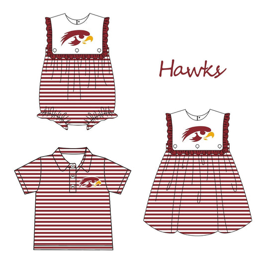 Baby Boy Girl Team Football Red Stripes Sibling Romper Dress Clothes ( Moq 5 )
