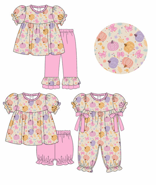 ( Moq 5 Each Style ) Baby Girls Kids Short Sleeves Pumpkins Bows Sibling Rompers Sets Clothes