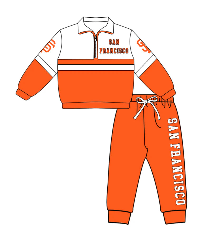 ( Moq 5 ) Baby Boys Toddler Long Sleeves Zipper Orange Shirt Jogger Pants Team Clothes Set