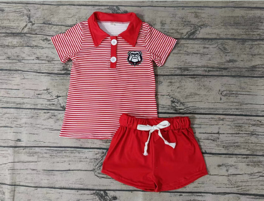 Baby Boy Dog Team Stripes Tops Red Shorts