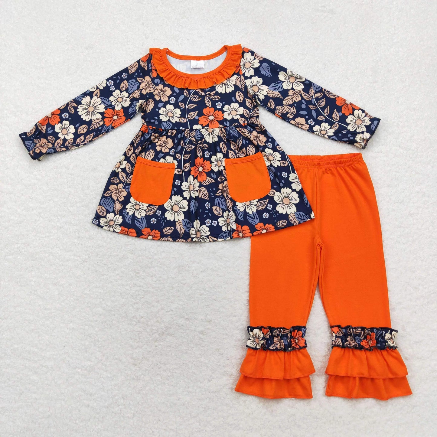 Baby Girl Flower Pocket Tunic Orange Pants Set