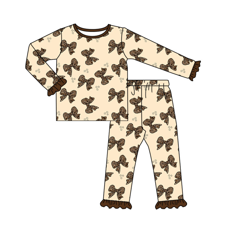 Pre-order Baby Girl Leopard Bows Shirt Pants Pajamas Set