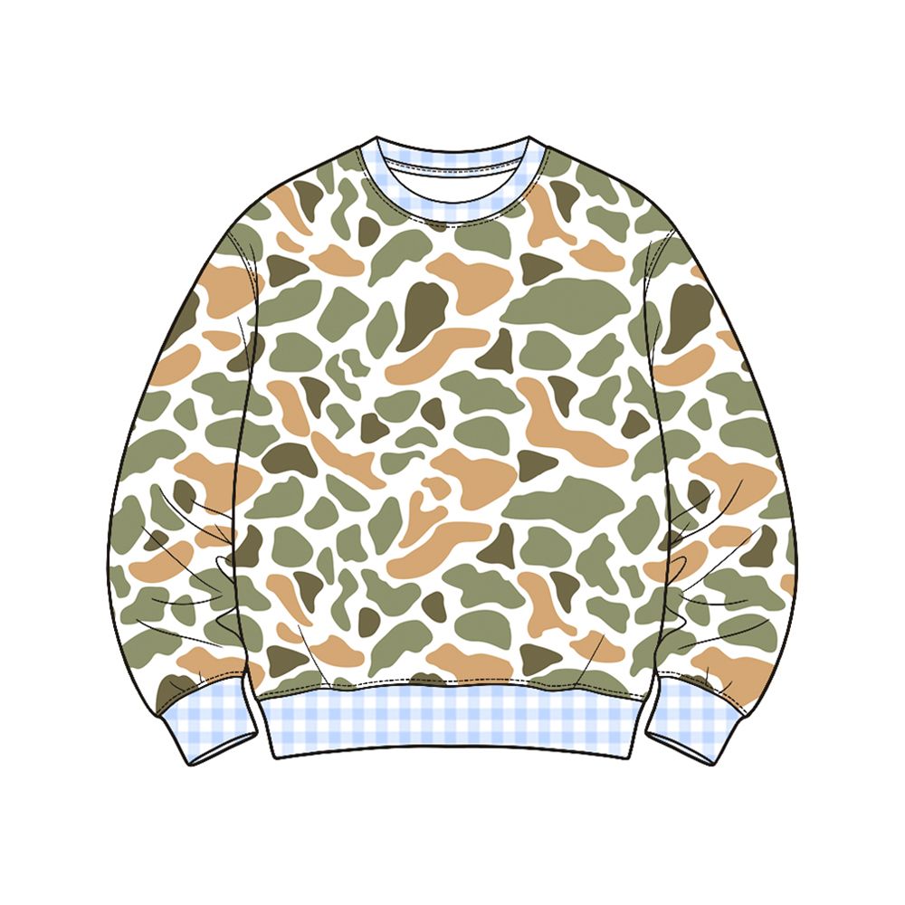 ( Moq 5 ) Preorder Baby Boys Kids Long Sleeves Plaid Pullover Shirt Camo Clothes