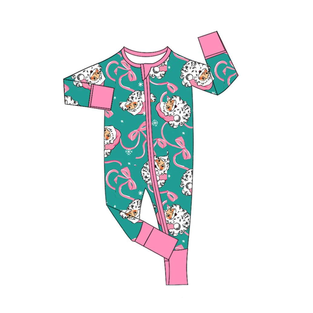 ( Moq 5 ) Preorder Baby Girls Kids Christmas Santa Bows Footie Zipper Sleeper Romper Clothes