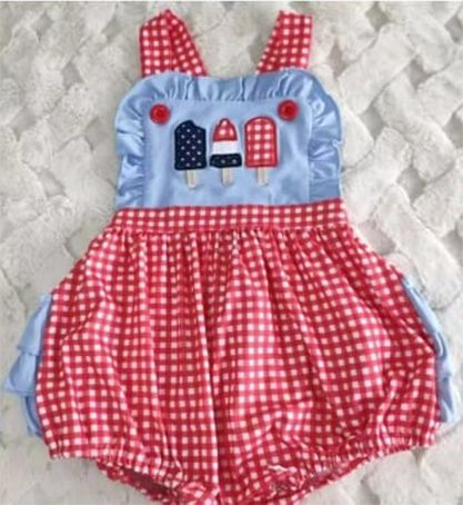 Moq 3 Pre-order SR1309 Baby Girl Sleeveless Popsicle July 4th One Piece Romper