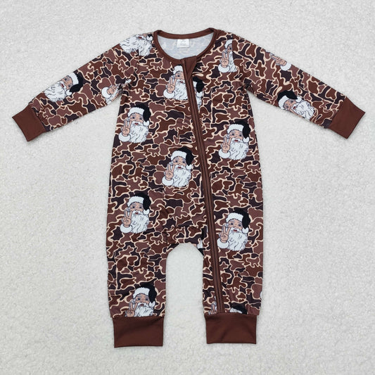 Baby Boy Infant Long Sleeves Christmas Camo Santa Zipper Romper