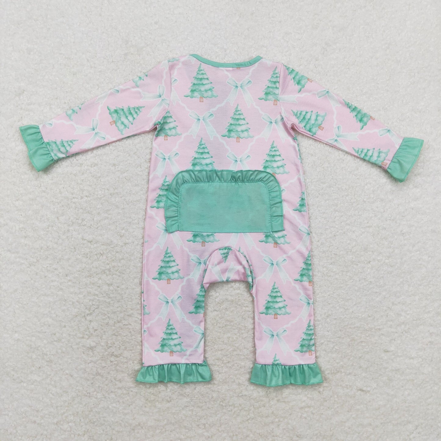 Baby Girl Long Sleeves Christmas Tree Pink Zipper Bamboo Romper