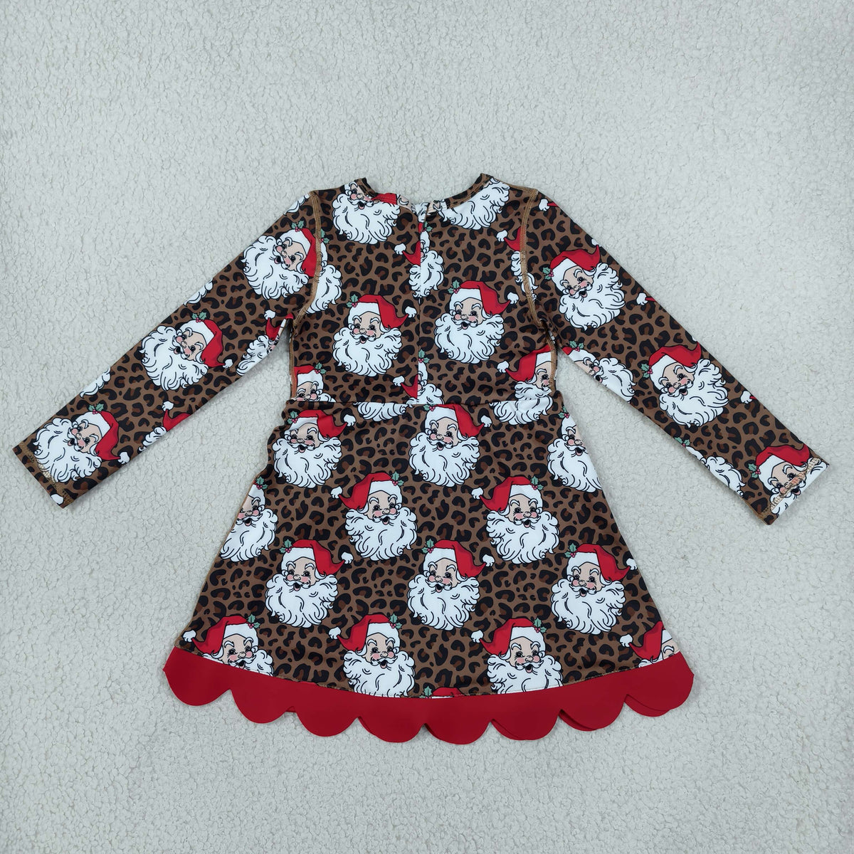 Baby Girls Kids Long Sleeves Christmas Santa Leopard Bows Scallop Dress Yoga Active Clothes RTS