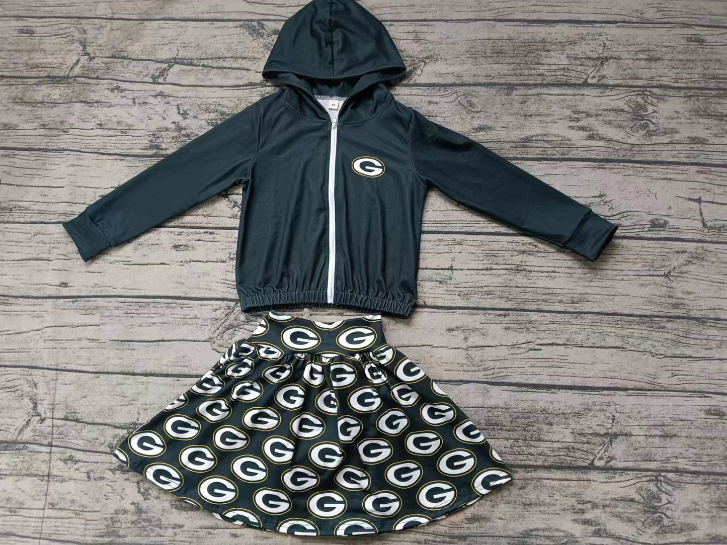 Baby Girl Toddler Dark Green Zipper Hoodie Tops Skirt Shorts Team Set Moq 5