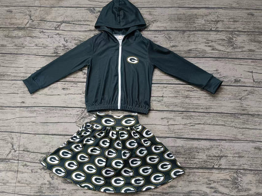 Baby Girl Toddler Dark Green Zipper Hoodie Tops Skirt Shorts Team Set Moq 5