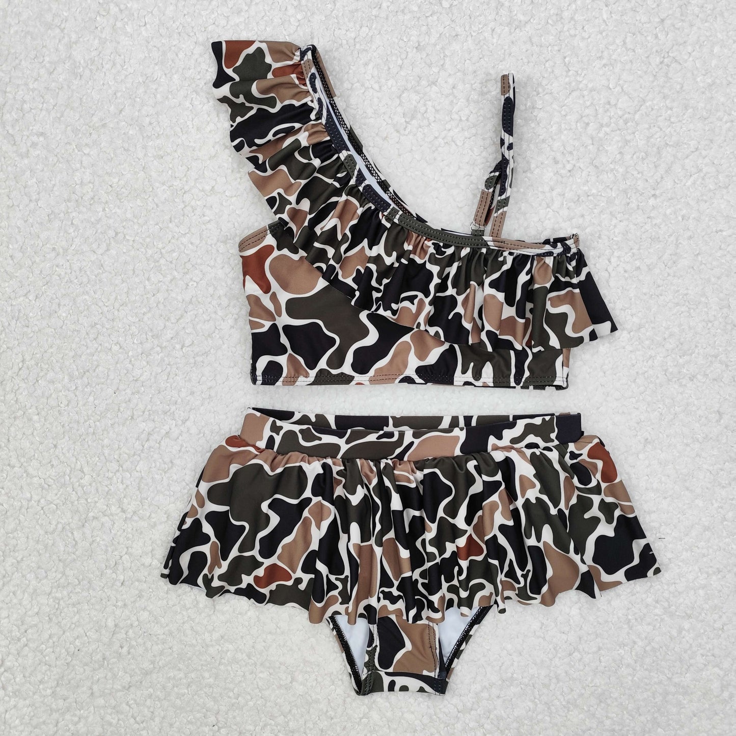 Baby Girl Toddler Dark Brown Camo Tops Skirt Shorts Skorts Swimsuit Set