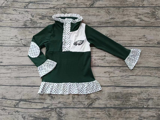 Baby Girl Toddler Long Sleeves Team Buttons Green Shirt Tops