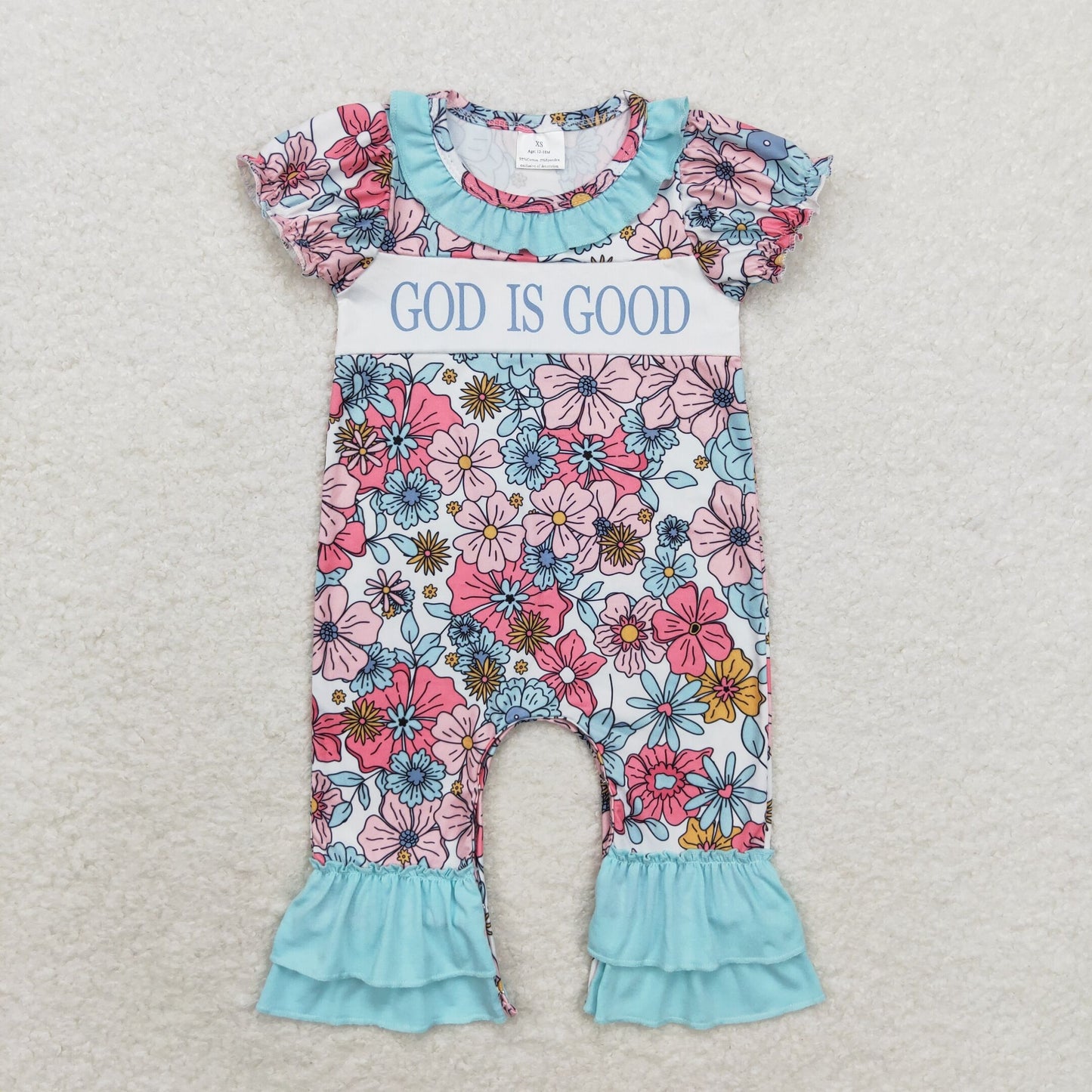 Baby Girl Short Sleeves God Good Checkered Romper