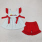 Baby Girl Short Sleeves Embroidery Trucks Red Bows Tunic Ruffle Shorts Set RTS