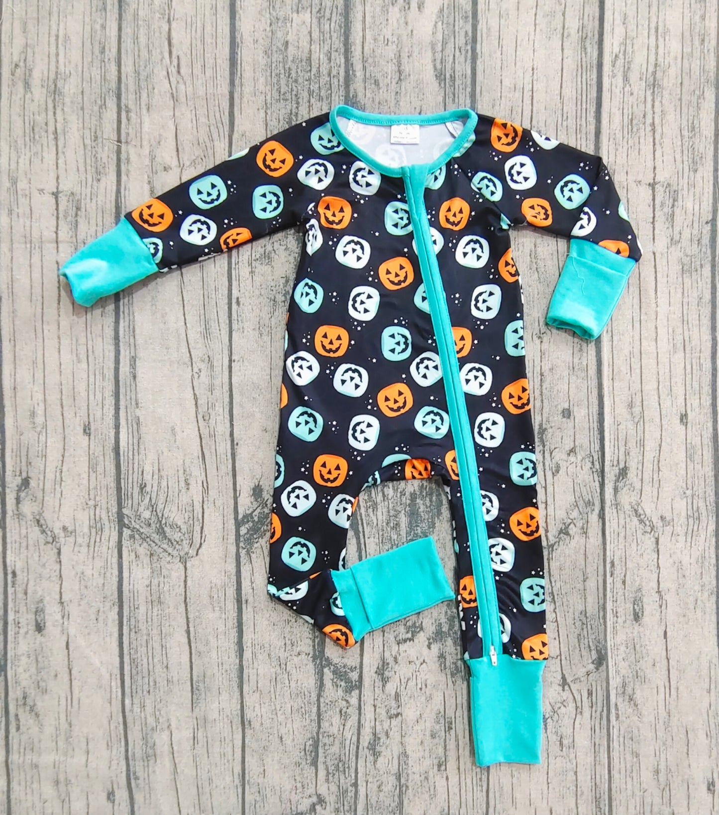 Baby Boy Long Sleeves Halloween Ghost Pumpkins Zipper Romper RTS
