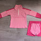 ( No moq ) Preorder Baby Girls Kids Pink Stripes Zipper Pullover Shorts Yoga Active Set Clothes