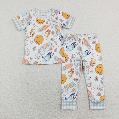 Sibling Baby Boys Girls Short Sleeves Dogs Flower Eggs Carrots Trucks Easter Romper Pajamas Sets RTS