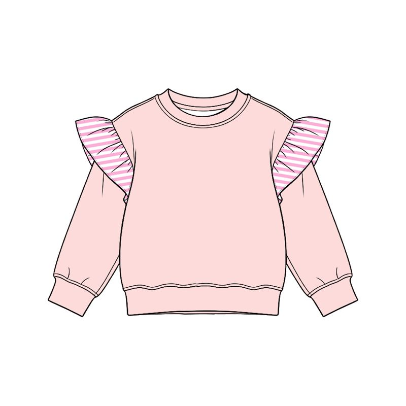 ( Moq 5 ) Preorder Baby Girls Toddler Stripes Ruffle Long Sleeves Pink Shirt Tops Clothes