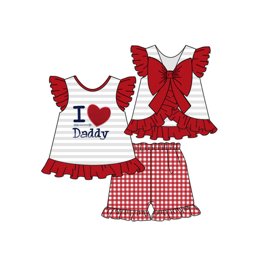 Moq 3 Pre-order GSSO0479 Baby Girl I Love Daddy Tops Plaid Shorts Set