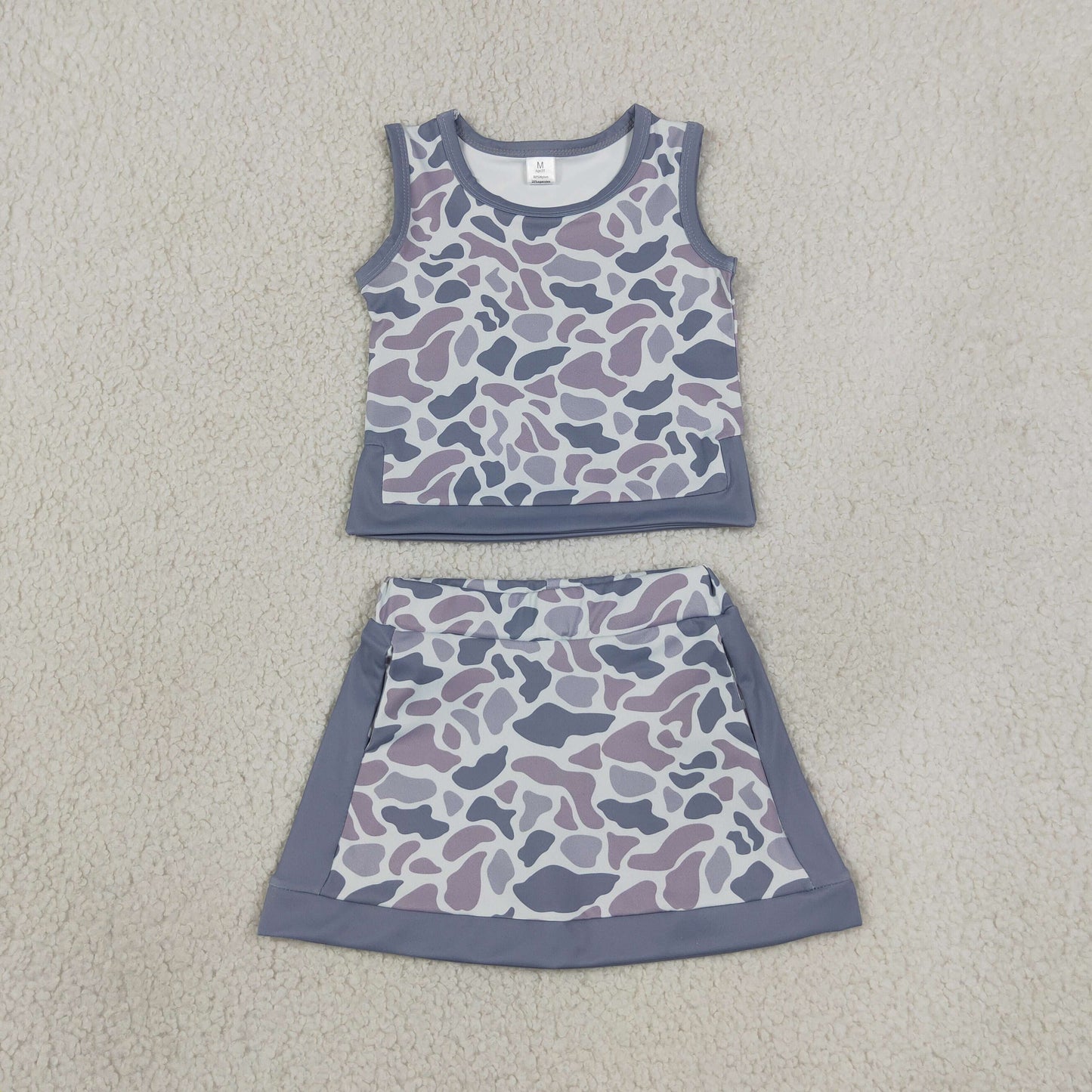 Baby Girls Kids Grey Camo Tops Skirt Shorts Set Yoga Active Clothes RTS