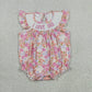 Baby Girls Infant Short Sleeves Embroidery I Love Dad Flower Pink Romper RTS