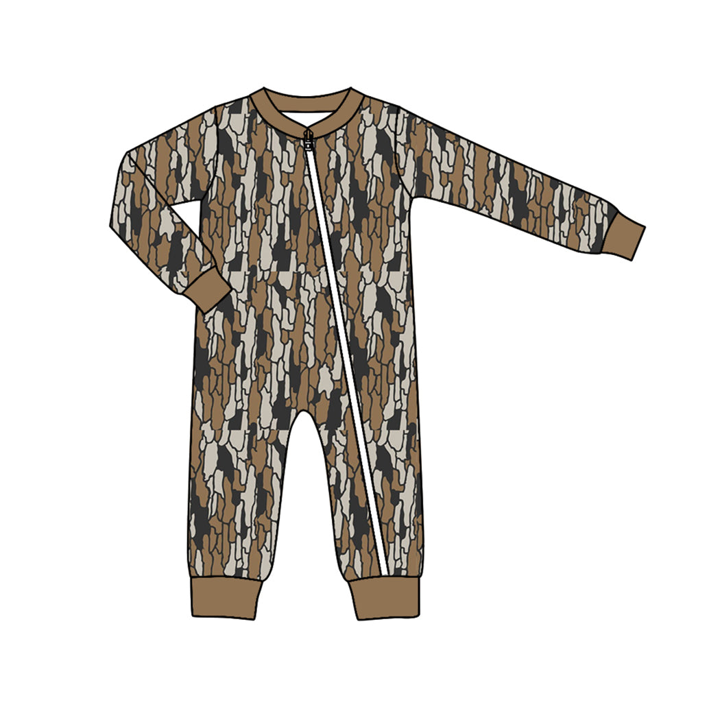 Baby Boy Fall Brown Camo Long Sleeves Zipper Romper