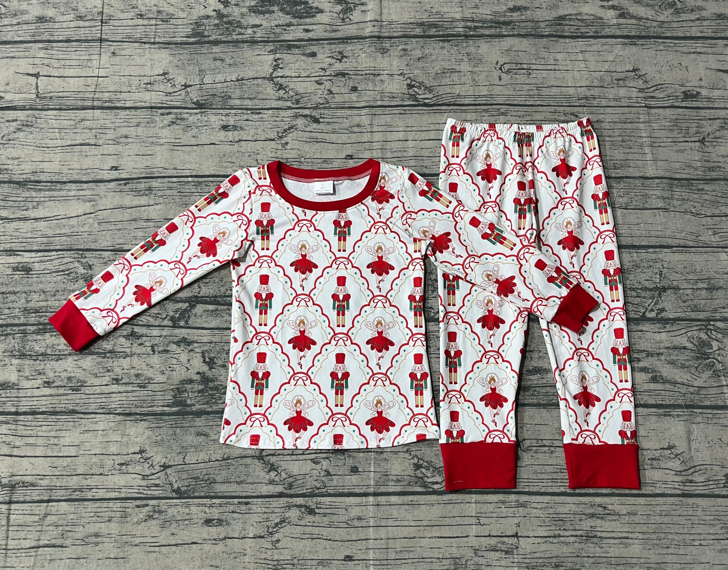 ( No moq ) Preorder Girls Kids Soldier Bows Shirt Pants Christmas Pajamas Clothes Set